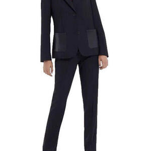 The Kooples Women's 36 Black Fitted Wool Blazer Jacket Faux Leather Pockets Coat